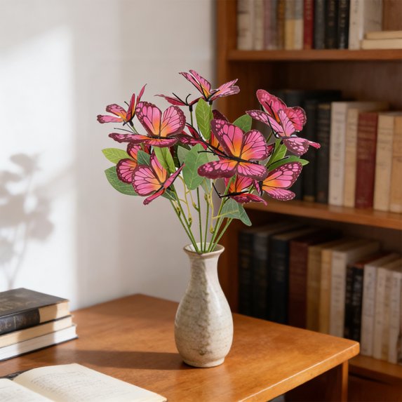 DAMAI Artificial Flowers Butterfly Flowers Breachs 3D Butterflies Decoration for Outdoors Fake Butterflies Plants Home Indoor Table Outdoor Porch Garden Planter Filler