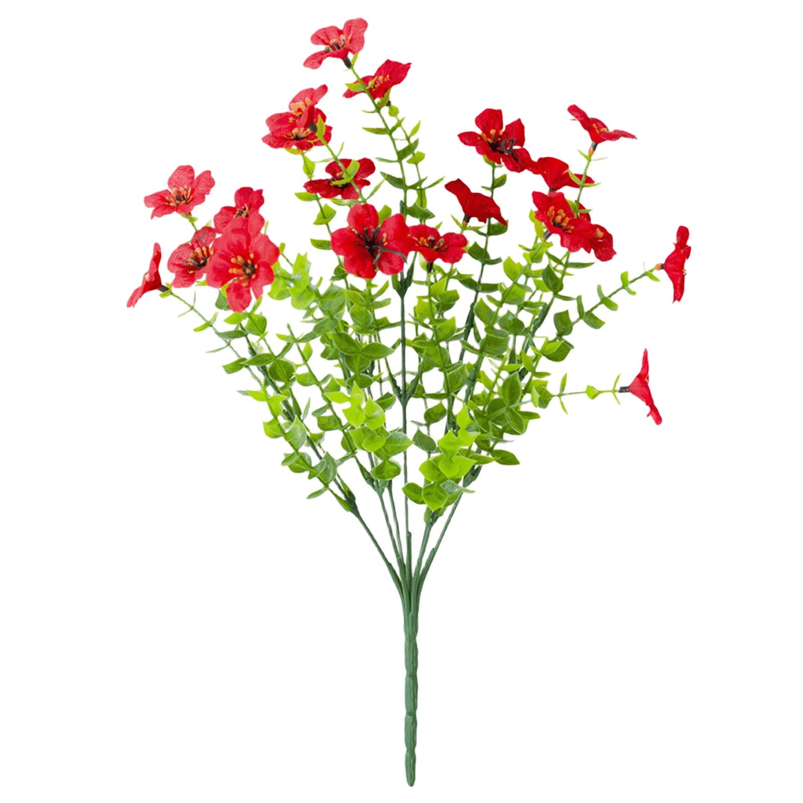 DAMAI Artificial Flowers for Outdoor Indoor Garden Home Decoration,Silk Violet with Eucalyptus Leaves Fake Plants,UV Resistant Flowers for Garden Patio Porch Window Box Outdoor Indoor Decor(Red)