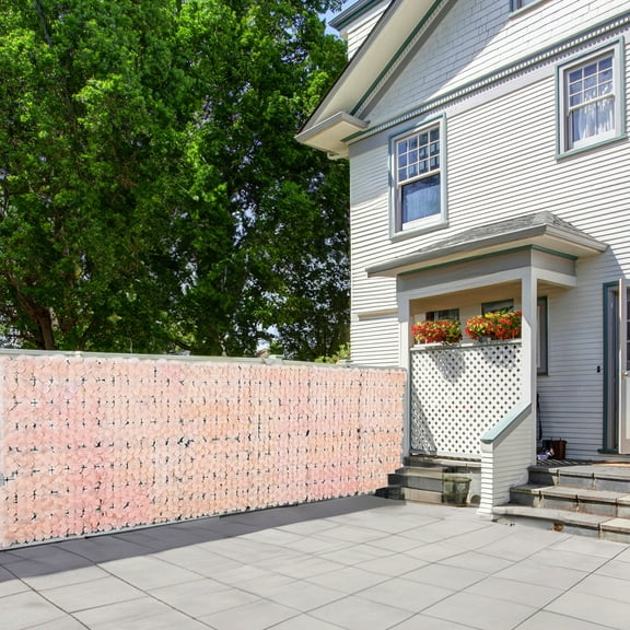 DAMAI Artificial Hedge Fence Screening with Flowers,19.69x39.37in Faux Ivy Boxwood Hedge Leaf Grass Wall for Patio Balcony Privacy, Garden, Backyard Greenery Wall Backdrop and Fence Decor(Pink)