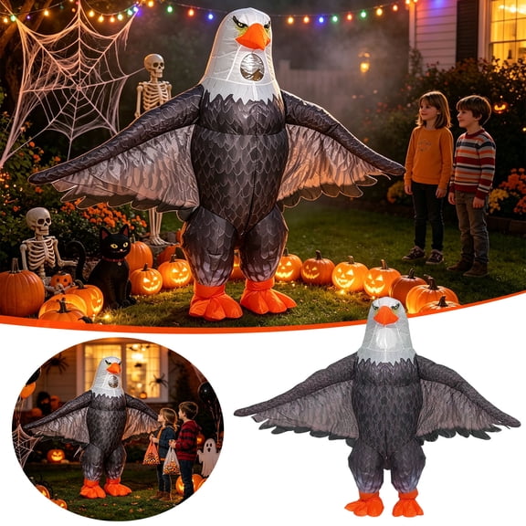 DAMAI Bald Eagle Inflatable Costume, Funny Decor Prop with Builtin Fan, Eagle Outfit for Halloween Party Stage Performance CarnivalThemed Adult Costume