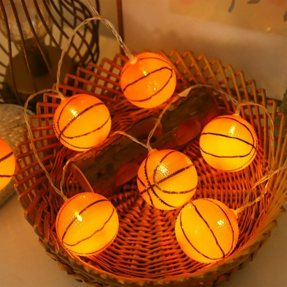 DAMAI Basketball Decor String Lights Battery Operated, 4.92 FT for Sport Themed Room Party, Warm White Light Up Basketball Ornament for Room Decor Birthday Decorations Basketball Lovers Gift