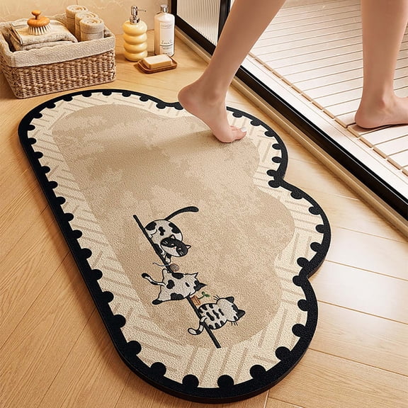 DAMAI Bathroom Water Absorbing Floor Mat, Soft Anti-Slip Diatomite Bath Mat with French-Inspired Entrance Design, Washable Quick Dry Home Decoration Rug for Bathroom Floor Use