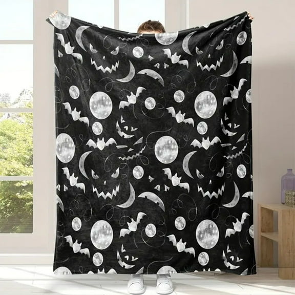 DAMAI Bats Halloween Decoration Moon Halloween Blanket Pumpkin Gothic Halloween Throw Blankets Cartoon Bat Fleece Blanket 50"x60" Spooky Dark Shadows Silhouette Halloween Decorations Indoor