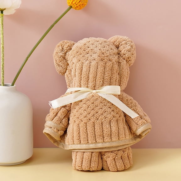 DAMAI Bear Bath Towel Gift - Cute Bear Folded Towel, Soft Coral Fleece Hand Towels with Bags, Gift for Wedding Graduation Valentine's Day Birthday Souvenir Supplies