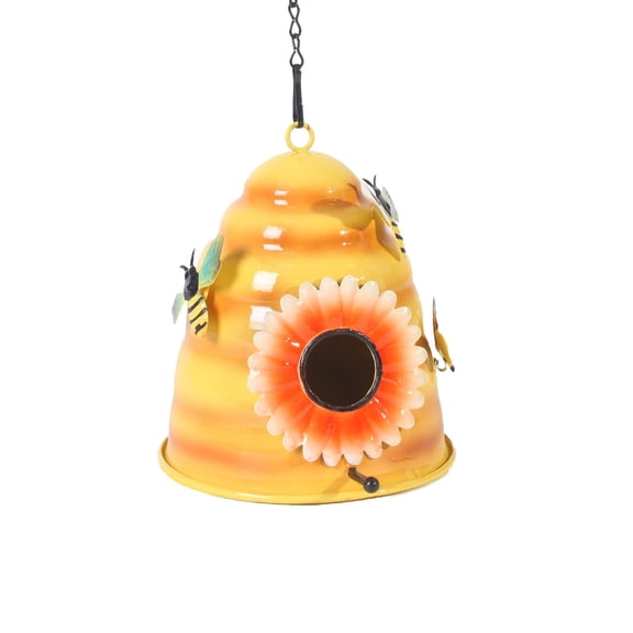 DAMAI Beehive Bird Houses for Outside, 6.5Inch Iron Decorative Hanging Birdhouses with Ladybug Ornaments, Outdoor Garden Bird Nest Houses for Patio Yard Backyard Wildlife