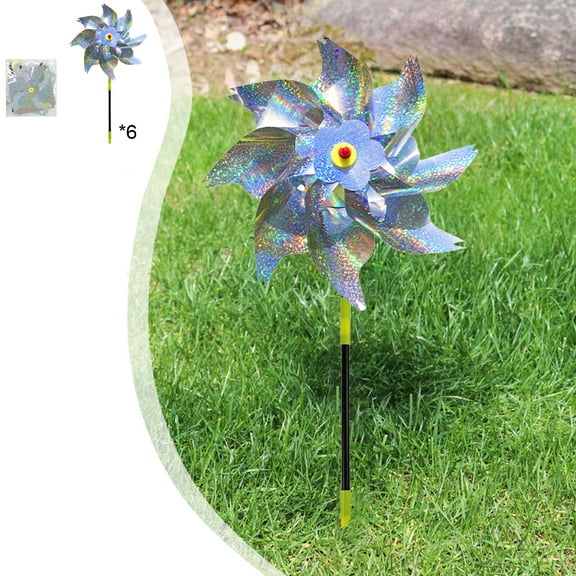 DAMAI Bird Deterrents for Outside,6 Pack Extra Sparkly Pinwheel for Garden Decor,Wind Spinners Outdoor Bird Repellent Devices Windmills Bird Repellent for Patio, Farm,Orchard(Sliver)