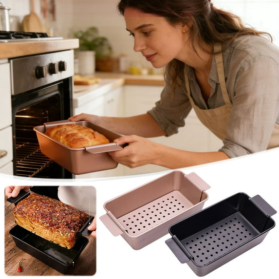 DAMAI Black Meatloaf Pan with Drain Tray Insert, 9.8 x 5.7 Inch Nonstick Loaf Pan for Baking, Nonstick Meat Loaf for Baking, Bread, Cakes, Roasting Meat and More, Portable Lift and Serve Feature