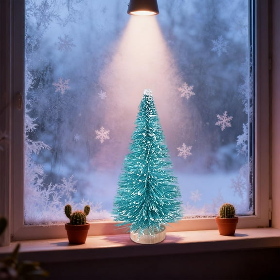 DAMAI Blue Mini Sisal Snow Frost Christmas Trees Bottle Brush, Miniature Trees Plastic Tabletop Trees Ornaments for Christmas Room Decor Home Table Top Decoration and Crafts