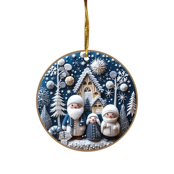 DAMAI Blue Snowman Winter Ornament, Round Blue Style Ornament Xmas Keepsake for Christmas Tree Winter Holiday Xmas Gift for Women Men Xmas Hanging Ornament (Couple+Family+Elderly)