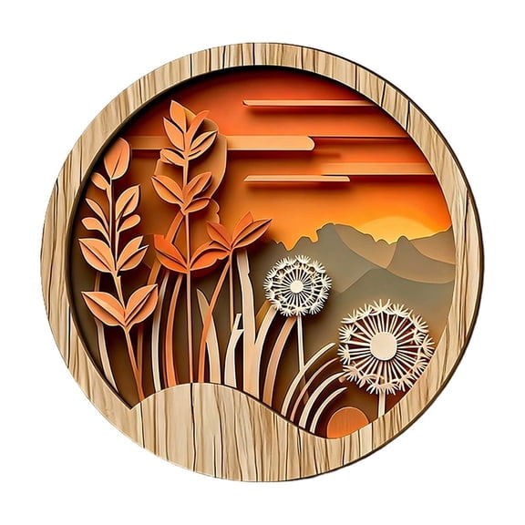 DAMAI Boho Wall Art Bohemian Wooden Round Circle Wall Decor, Hollow out Farmhouse Sun Mountain Plants Wooden Wall Hangings for Bedroom Living Room Bathroom Bedroom Patio Apartment Gift 7.87 Inch