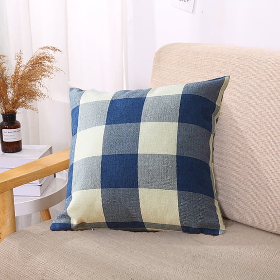 DAMAI Buffalo Check Plaid Throw Pillow Covers Farmhouse Decorative Square Pillowcase Classic Decor Retro Boho Covers for Sofa Bedroom Car 18 x 18 Inch, Blue and White