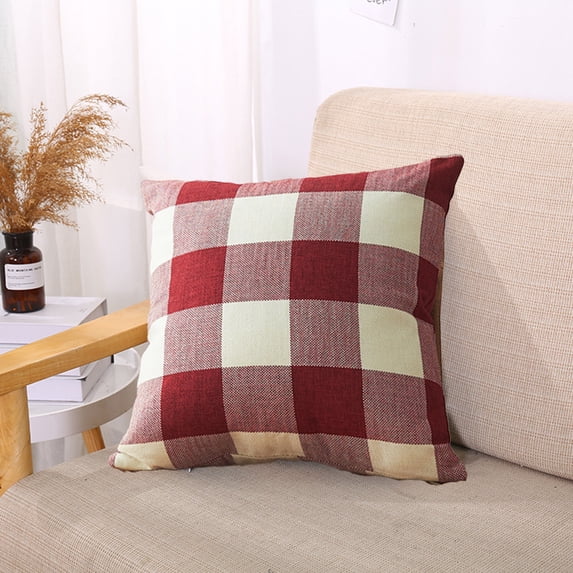 DAMAI Buffalo Check Plaid Throw Pillow Covers Farmhouse Decorative Square Pillowcase Classic Decor Retro Boho Covers for Sofa Bedroom Car 18 x 18 Inch, Red and White