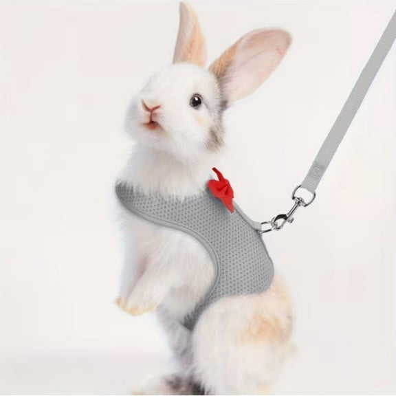 DAMAI Bunny Harness and Leash Set, Soft Breathable Rabbit Leash Vest with Cute Bow Mesh Adjustable Vest Bunny Leash for Rabbits Kitten Ferret Puppy Small Pets Walking