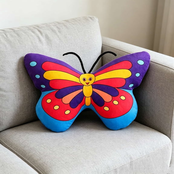 DAMAI Butterfly Decorative Throw Pillow, Pink Multicolor Plush Shape Accent Cushion with Soft Cotton Velvet Design, Bed Sofa Room Decor Lumbar Back Support for Couch Use