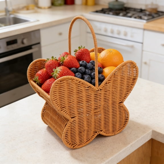 DAMAI Butterfly Wicker Storage Basket, Butterfly Shaped Wicker Storage Basket with Handle, Handmade Storage Bin for Toys, Snacks, Picnic & Flower Arranging