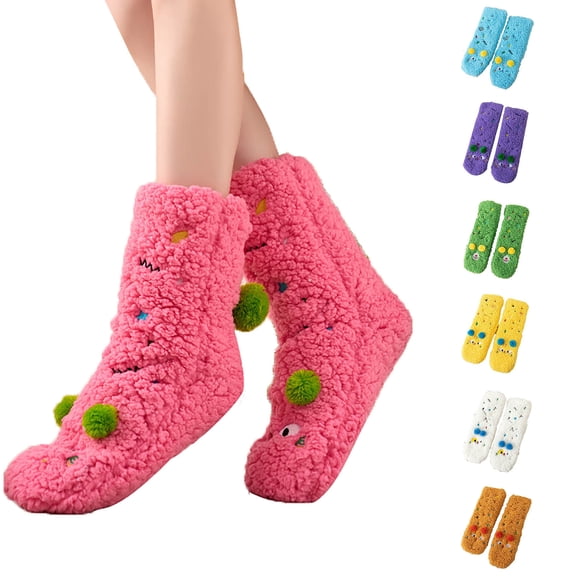 DAMAI Cartoon Fluffy Socks, Anti-Slip Funny Soft Slipper Sock Plush Animal Christmas Warm Sleep Home Sock, Winter Thick Warm Plush Soft House Slippers, US Size 5-9 Christmas Gift