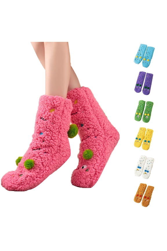 Cartoon Fluffy Socks, Anti-Slip Funny Soft Slipper Sock Plush Animal Christmas Warm Sleep Home Sock, Winter Thick Warm Plush Soft House Slippers, US Size 5-9 Christmas Gift