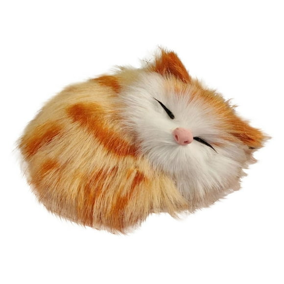 DAMAI Cat Shape Sleeping Figurine Furry Cat Figurine Realistic Simulation Plush Ornaments,Simulation yellow cat Plush Toy,Yellow cat Stuffed Animal Toys for Children's Birthday Home Decorations