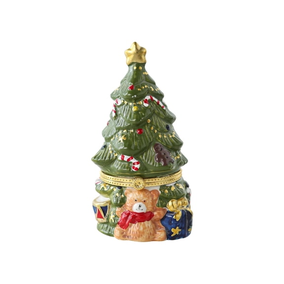 DAMAI Ceramic Christmas Tree Jewelry Trinket Box, HandPainted Bear Gift Pattern Storage Box, Decorative Keepsake Box For Rings Earrings Tabletop Mantel Holiday Home Decor