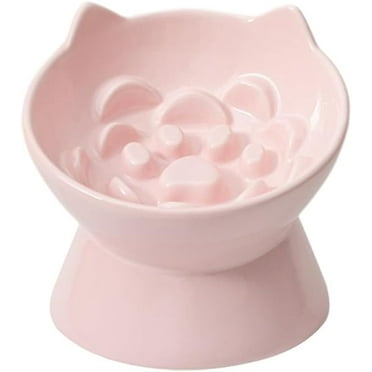 DAMAI Ceramic Slow Feeder Raised Cat Bowl,Raised Puzzle Feeder, Anti Vomiting Cat Slow Feeder,for Dry Wet Food and Water Easy to Clean High Edge Pet for Small Dogs, Dishwasher Safe(Pink)