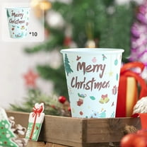 DAMAI Christmas 10 Pcs Paper Cup with Holiday Design, 9 oz Xmas Disposable Dinnerware Cups Party Supplies for Xmas Winter Party Favor