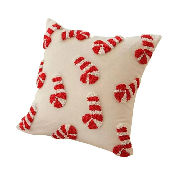 DAMAI Christmas Candy Cane Pillow Cover, Peppermint Candy Throw Pillow Covers, Red White Candy Santa Hat Pillowcase Winter Pillowslip Cushion Cover for Christmas Holiday Home Decor, 18 x 18 Inch