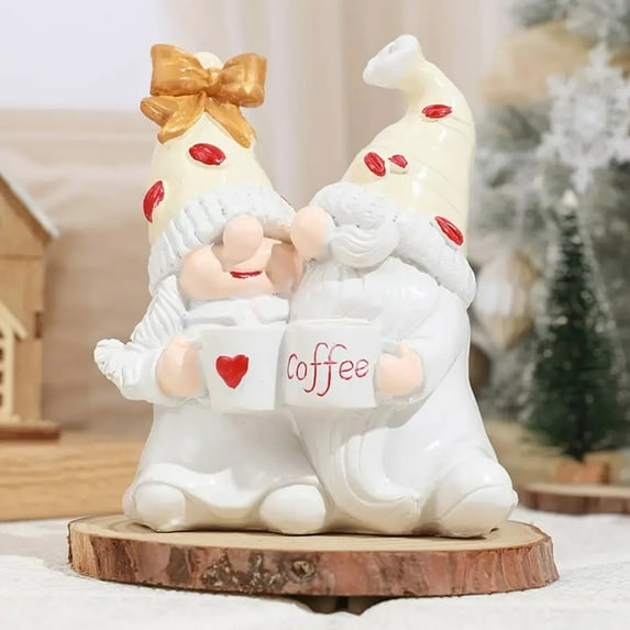DAMAI Christmas Coffee Gnomes Coffee Bar Decor Gnomes Figure Decorations Coffee Gifts Women Christmas Statue Decorations Home Kitchen Decor (White)