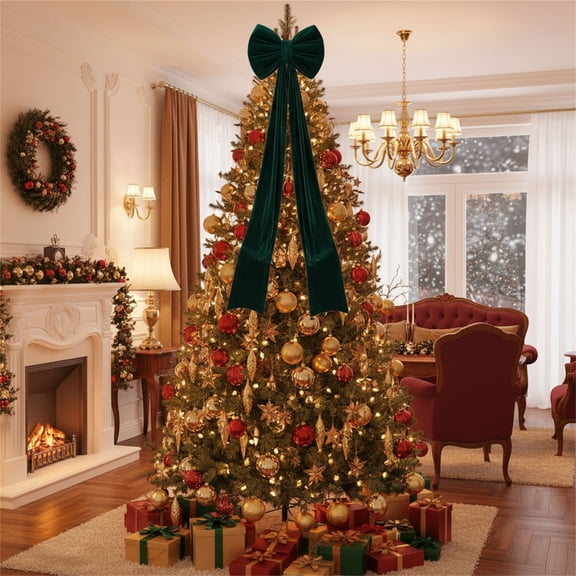 DAMAI Christmas Decorations 86 inch Extra Large Christmas Tree Topper Bow Giant Xmas Red Velvet Bow for Tree, Garland, or Festive Table Centerpiece with Hanging Cord for Easy Installation