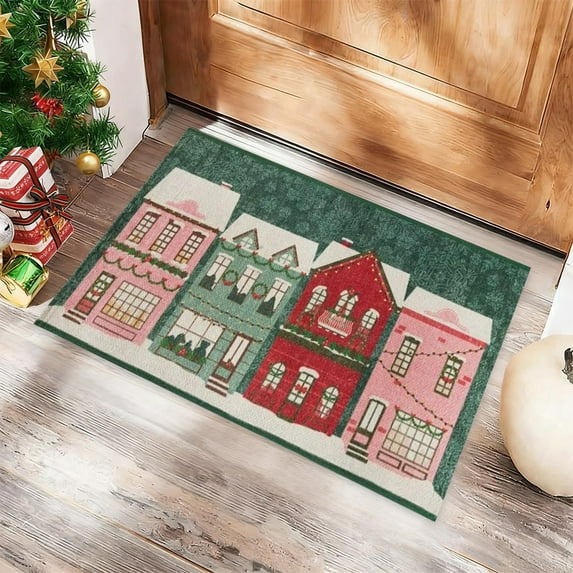 DAMAI Christmas Gingerbread House Doormat 23.6 x 15.7 Inch, Pastel Candyland Christmas Welcome Door Mat Cute Gingerbread Artificial Coir Non Slip Entrance Rugs for Winter Holiday Living Room Bedroom