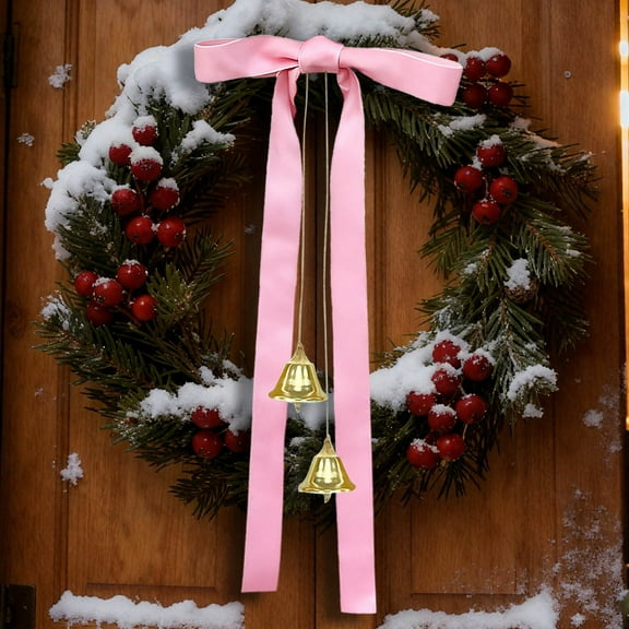 DAMAI Christmas Gold Bells with Red Velvet Bows Christmas Jingle Bells Door Hanger, Large Burgundy Velvet Christmas Wreath Bow Rustic Crafts Bows for Xmas Tree Wall Home Wreath Garland Staircase