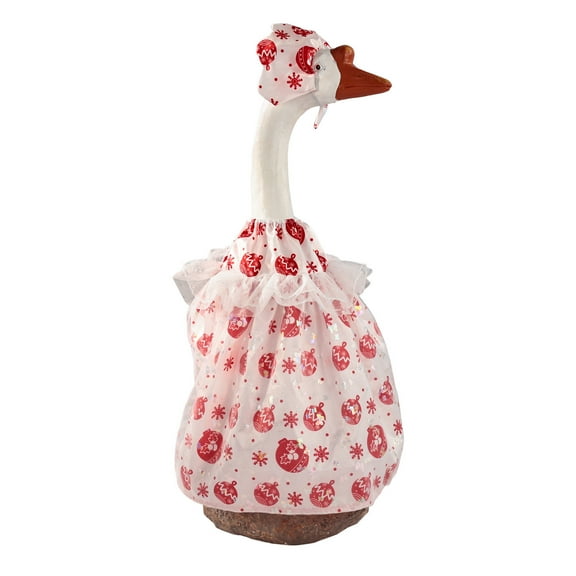DAMAI Christmas Goose skirt Outfit,Christmas Pink countryside holiday style Goose Clothes with lace scarf and bow for 23" Goose,Cement Statue Yard Front Porch Lawn Outdoor Patio Art Decoration