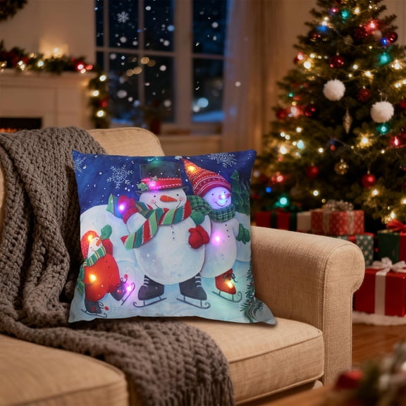 DAMAI Christmas LED Pillows Holiday Gifts, Flashing and Steady Two Mode Switching Printed Sofa Cushions with Battery Operated LED Effects, Pillowcases for Holiday Party Anniversary Decor