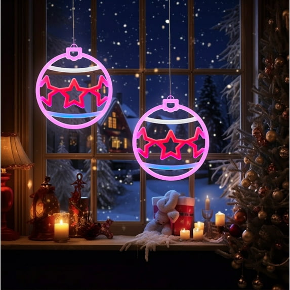 DAMAI Christmas Neon Sign, Christmas Colorful Ball Neon Sign LED Lights, USB or Battery Operated Neon Signs Merry Christmas Neon Lights for Wall Home Room Decor