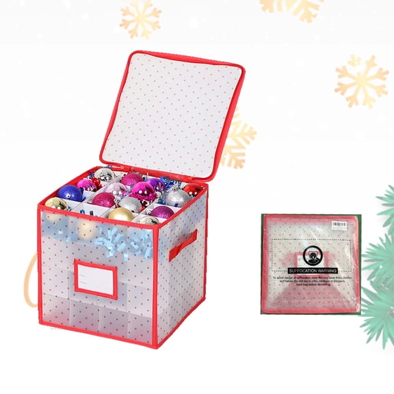 DAMAI Christmas Ornament Storage Box with Adjustable Dividers, Easy Storage 64 Compartment Zippered Christmas Ornament Box Tote Chest, Plastic Xmas Storage with Zippered Closure & Two Handles