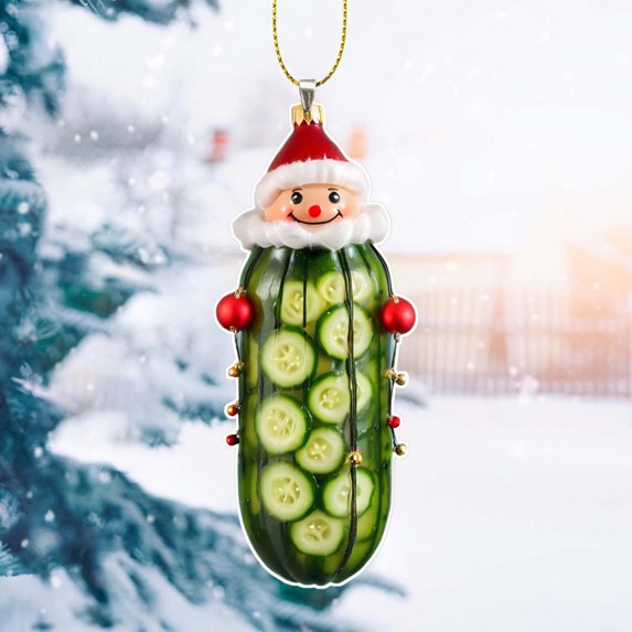DAMAI Christmas Pickle Theme Hanging, Christmas Mini Cucumber Pendant, 2D Acrylic Multi Functional Decorative Pickle Keychain, Christmas Tree Ornament for Home Party Decor Gifts