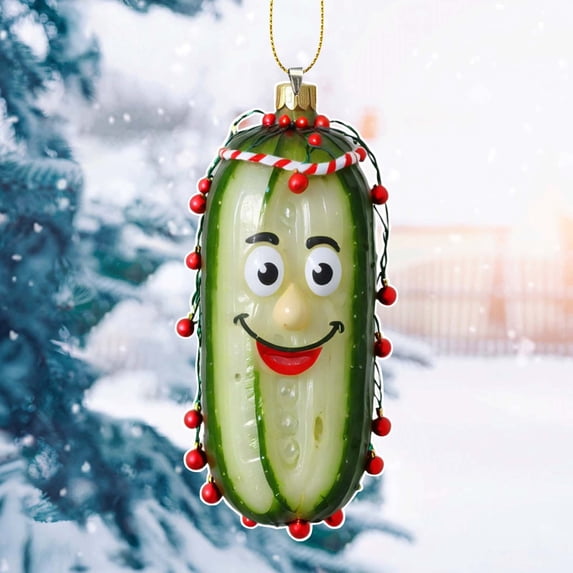 DAMAI Christmas Pickle Theme Hanging, Christmas Mini Cucumber Pendant, 2D Acrylic Multi Functional Decorative Pickle Keychain, Christmas Tree Ornament for Home Party Decor Gifts