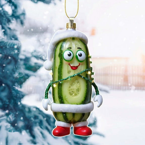 DAMAI Christmas Pickle Theme Hanging, Christmas Mini Cucumber Pendant, 2D Acrylic Multi Functional Decorative Pickle Keychain, Christmas Tree Ornament for Home Party Decor Gifts
