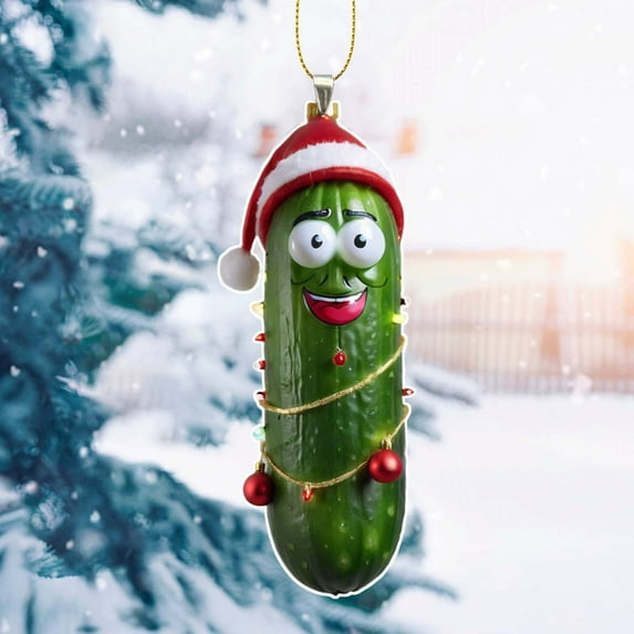 DAMAI Christmas Pickle Theme Hanging, Christmas Mini Cucumber Pendant, 2D Acrylic Multi Functional Decorative Pickle Keychain, Christmas Tree Ornament for Home Party Decor Gifts