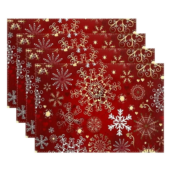DAMAI Christmas Placemats Table Placemats Set of 4, 12x18 in Snowflake Seasonal Table Mats Decoration, Washable Red and Blue Winter Xmas Holiday Placemats Decoration for Home Dining Room Gifts