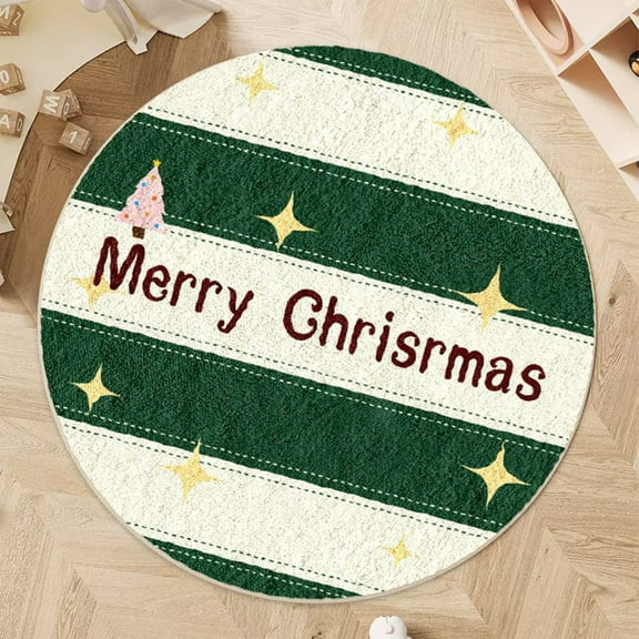 DAMAI Christmas Round Area Rug ,2.6 Ft Green And Pinks Christmas Tree Rug,Washable Non-slipes Holiday Decoration Suitable For Kitchen Bedroom Bathroom And Living Room