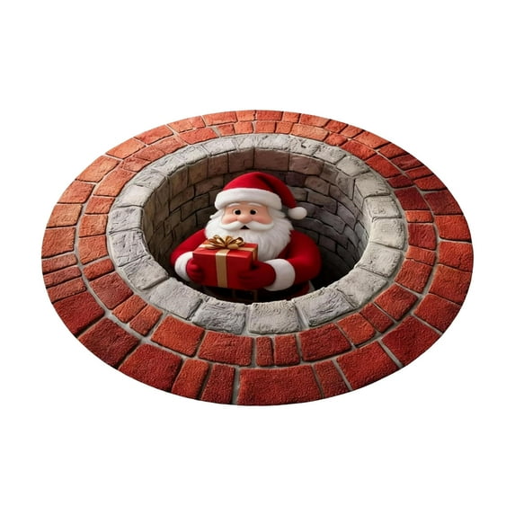 DAMAI Christmas Santa 3D Rug – Christmas Optical Illusion Rugs, Santa Claus Quilted Round Rug, Decorative Rugs with Depth Pattern for Holiday Entryway Living Room Bedroom Christmas Decor(15.75 Inch)