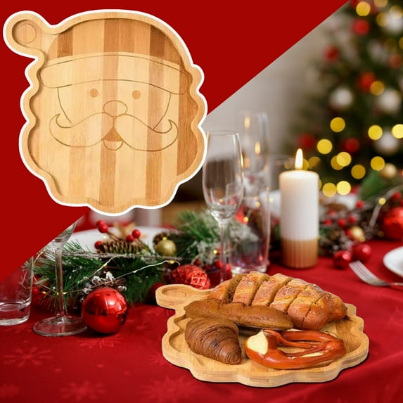 DAMAI Christmas Santa Claus Shaped Wooden Serving Tray, 11.8 Inch Rustic Farmhouse Food Platter, Reusable Plate for Christmas Veggie Trays Food Cheese