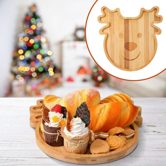 DAMAI Christmas Santa Claus Shaped Wooden Serving Tray, 11.8 Inch Rustic Farmhouse Food Platter, Reusable Plate for Christmas Veggie Trays Food Cheese