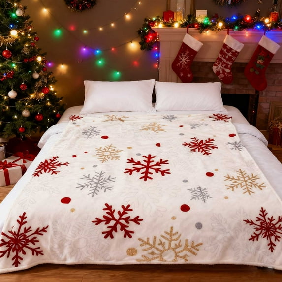 DAMAI Christmas Snowflake Fleece Throw - Winter Holiday Lightweight Decorative Blanket, 50"X60" Winter Plush Fuzzy Warm Bed Blanket Christmas Holiday Decor for Couch Bed