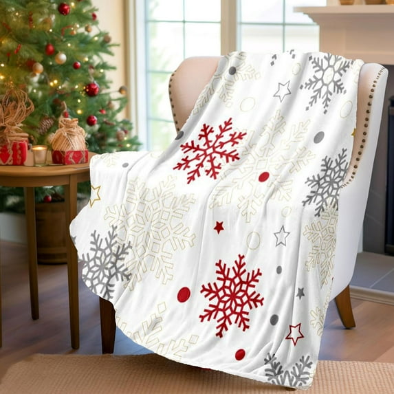 DAMAI Christmas Snowflake Fleece Throw - Winter Holiday Lightweight Decorative Blanket, 50"X60" Winter Plush Fuzzy Warm Bed Blanket Christmas Holiday Decor for Couch Bed