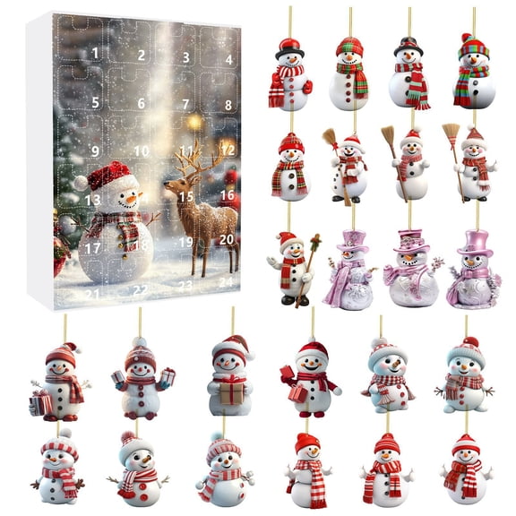 DAMAI Christmas Snowman Advent Calendar 2025, 24 Days Xmas Countdown Calendar With 24PCS Snow man Ornaments, Cute Acrylic Christmas Tree Decorations for Festival Party Decorations