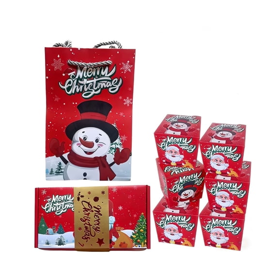 DAMAI Christmas Surprise Gift Boxes Set, Folding Bouncing Red Paper Gift Boxes & Matching Snowman Pattern Gift Bag, Decoration For Candy Treats Small Presents Holiday Party GiftGiving