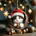thumbnail image 1 of DAMAI Christmas Tree Ornaments, A Kitten in The Tree Hole 2D Acrylic Hanging Ornament With Holding a Bell, oliday Winter Home Decor Party Supplies, 1 of 5
