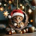 thumbnail image 1 of DAMAI Christmas Tree Ornaments, A Kitten in The Tree Hole 2D Acrylic Hanging Ornament With Holding a Bell, oliday Winter Home Decor Party Supplies, 1 of 5