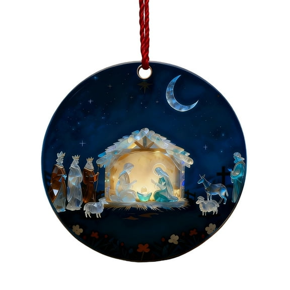 DAMAI Christmas Tree Sea Glass Style Nativity Scene Acrylic Ornament, Birth of Jesus Christmas Nativity Star Ornament, Holy Family Manger Scene, Religious Gift for Christian & Catholic Families